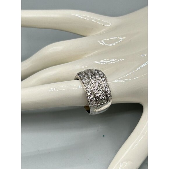 Sterling Silver Triple Band Design Ring Size 5.75 CZ Pave Vintage Jewelry - Picture 5 of 8